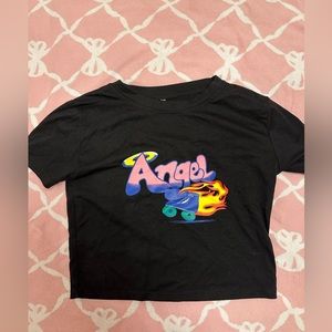 Black graphic crop top